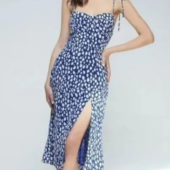 Commense Time Portal Slit Dress Blue Polka Dot Size medium - Picture 1 of 3